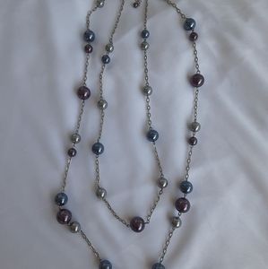 Lia Sophia Gray and Blue Beaded Necklace